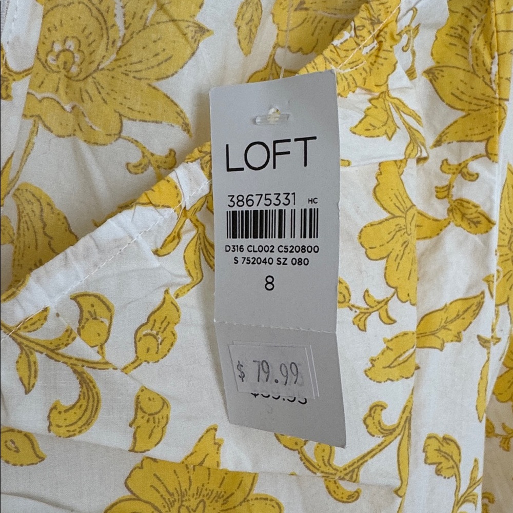 LOFT NWT Yellow 100% Cotton Floral Poplin Shirred Mini Dress - Size 8 - Picture 4 of 8